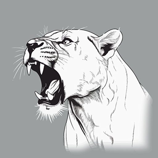 vector art of a lioness roaring, one line, logo style, black and white, white background, simplistic draw