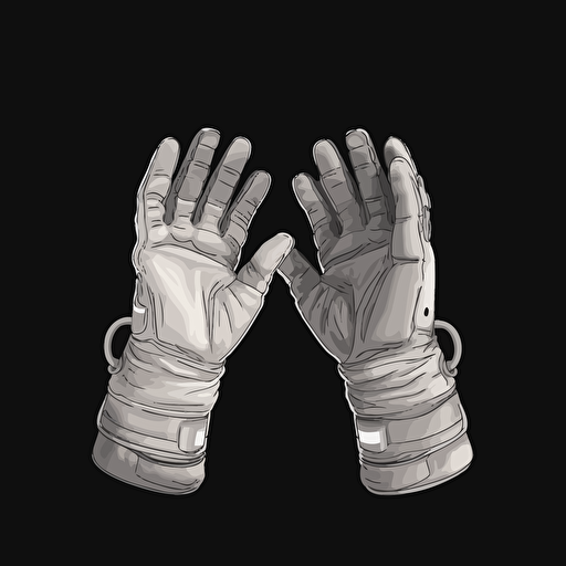 a pair of astronaut hands in gloves on black background, 2d vector