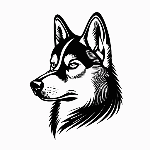 simple mascot iconic logo of a Siberian husky for a dog sled expedition, black vector on a white background