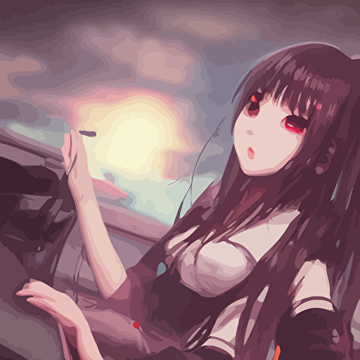 art 3d d jun 3d mo xiang tong xiu infrared unreal engine 3d dark render beauty anime schoolgirls japanese maid clothes smoking inside jdm car night parking lot anime vintage colors polaroid foggy smoke steam parov daz 3d octane render trending artstation volumetric light cinematic render ultra realistic oil painting