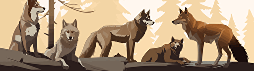 vector illustration of a wolf pack in a zoo, pairidaiza