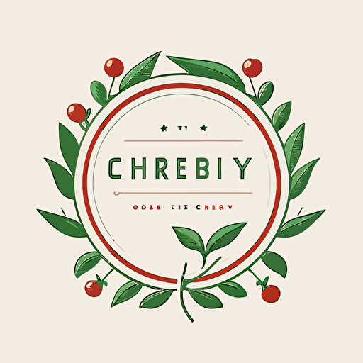 Produce a Herb Lubalin-style minimalistic vector logo for Cherry on Top Creative by placing a flat, 2D cherry within a pared-down circular frame, exemplifying the concept of simplicity as showcased in "Basics Logos" by Index Books.