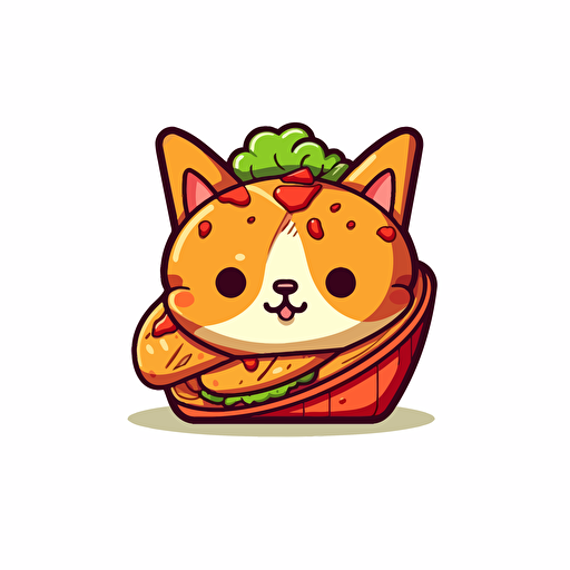 a taco cat mascot on a white backround, vector , simple
