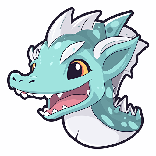 cute smiling anime style (rgb:#499999) dragon sticker vector white background