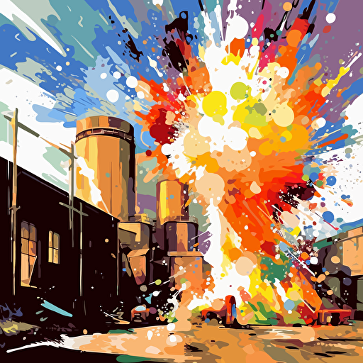 explosion in a paint factory, vector art