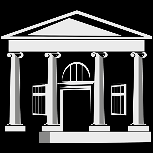 vector clip art of a bank that is white with a black background, simple, 2d,