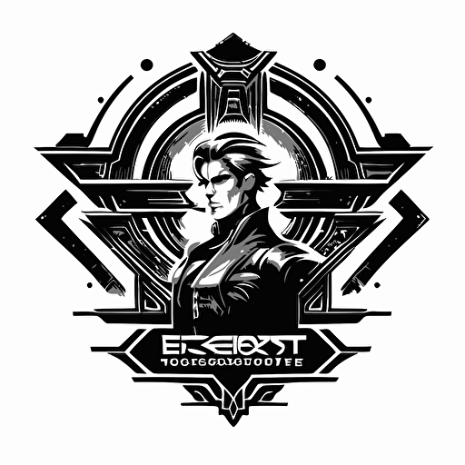 Retro futuristic iconic logo of corporate exorcist, black vector, on white background.