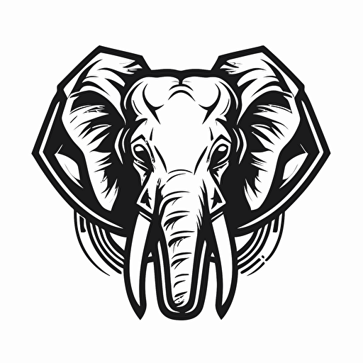 LINE sticker vector design, elephant face esports logo, thick white outline, isolated white background, drawn with adobe illustrator