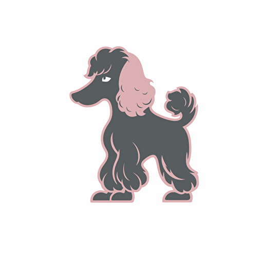 A vector logo of a Poodle for a dog grooming business, simple, memorable, sophisticated, elegant, luxurious, high-end, charming, pink, grey