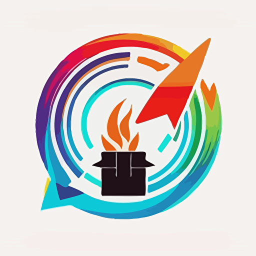 a logo of a food package, round arrow, induction symbol, flame, simple, vector