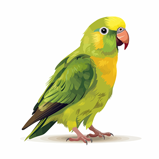 Canary-winged Parakeet bird looking straight in the camera, white bg, vector