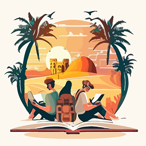Students studying during vacation in digital vector style illustration