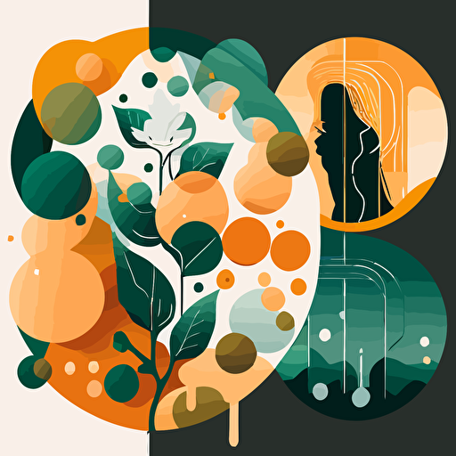 imaginative vector illustration of the psychotherapeutic process using only the colors butterscotch, light orange and midnight green aspect ratio 16:9