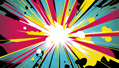 a explosion of colours, rays from the centre, modern design, Manga comic style, vibrant colours, vector illustration