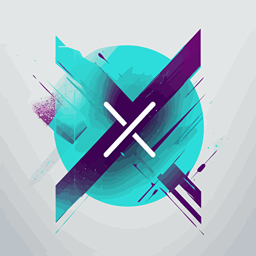 minimal vector N & X logo, cyan and purple , white background