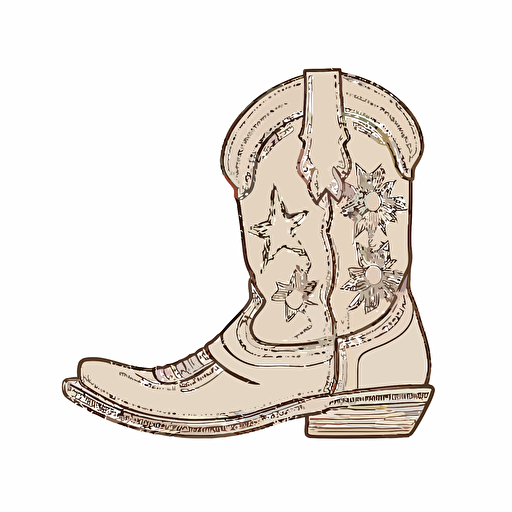 black outline of a cute cowgirl boot in cartoon style drawing on a white background flat vector drawing