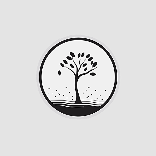 a black and white minimalistic logo, C shape, tree, seeds, leaves, whitespace, vector