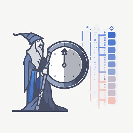 a minimalistic vector logo design of a wizard and a gantt chart, blue, white and gray colors