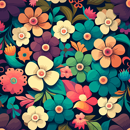 2d pattern vector illustration of multi-colored flowers in a wallpaper pattern
