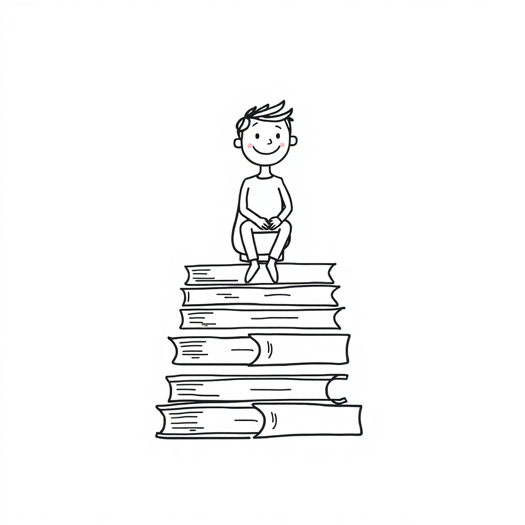 a person sitting on books