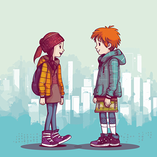 boy and girl talking,vector line drawin ar 16:9
