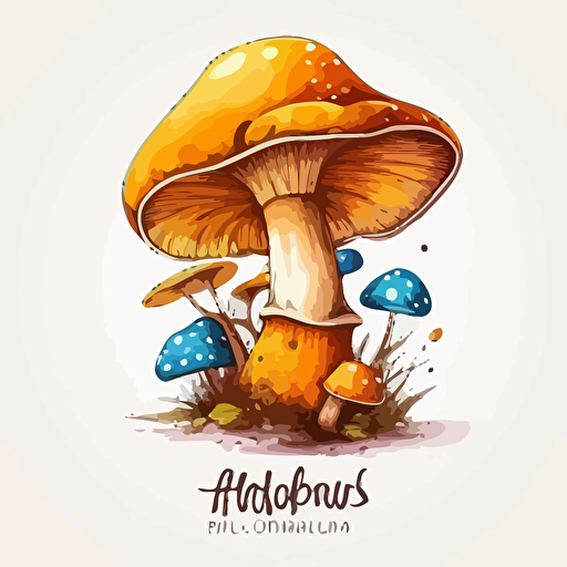 honey agaric mushroom, handdrawn vector, bright color tones, isolated white background