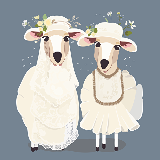Vector art of two sheep dressed as a bride and groom, in the style of Britta Teckentrup illustrations