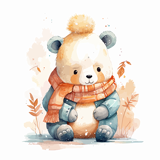 Chinese cute bear winter illustrations detailed, cartoon style, 2d watercolor clipart vector, creative and imaginative, hd, white background
