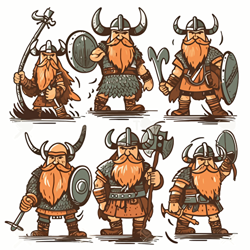 Clipart style art of a viking set to out on a mission, simplistic features, white background, vector