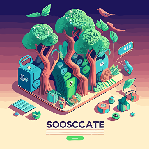 a vector 3 color illustration of a social commerce ecosystme