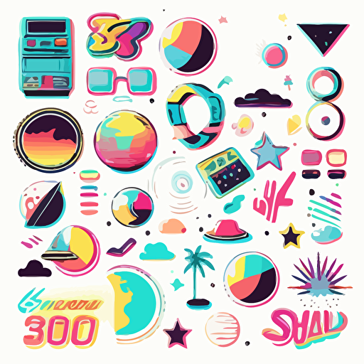 32 spaced out vectors 90s disco themed no shadows white background