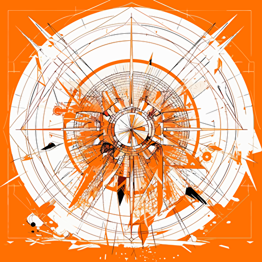 2D vector GOAL in geometry cyberpunk style. Colors: orange & white background