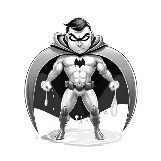 a water drop superhero, vector draw, balck and white, outline