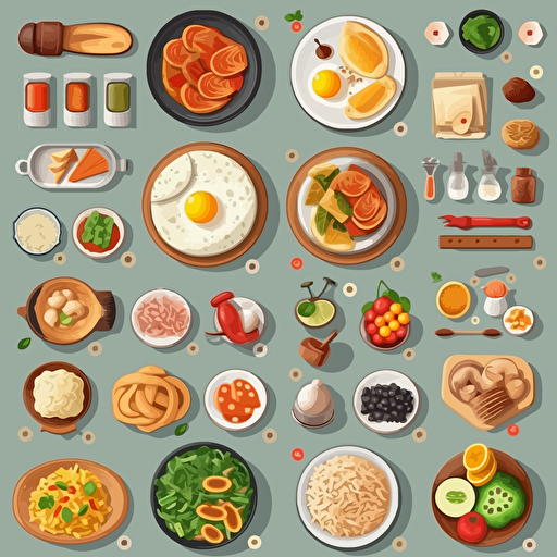 foods 2d birdview element designs set, modern, 2d, stock vector, svg, ai, light color, high quality