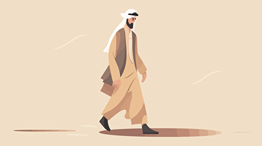 Qatari Man wearing traditional clothing and walking muted colors. vector illustration 2D