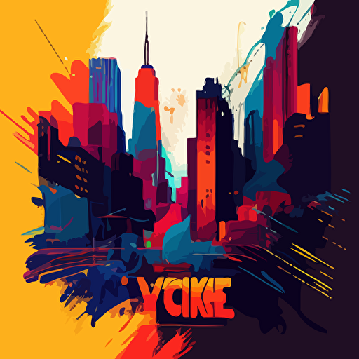 guache painting new york city, colorful vectorized digital art