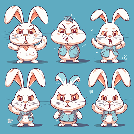 mascot bunny, multiple poses and expressions, 2D, vector