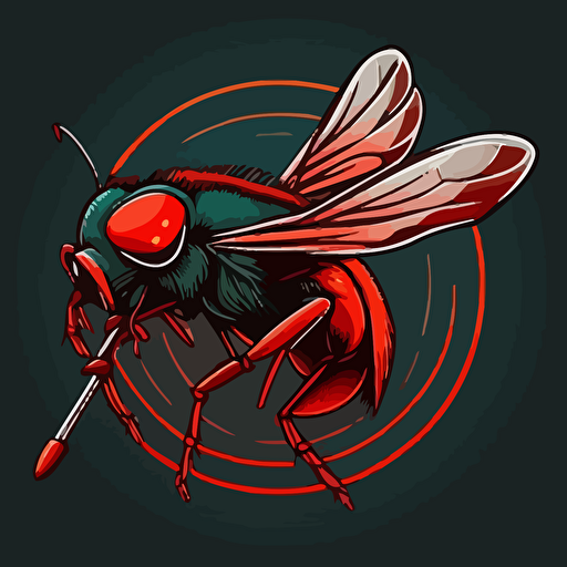 vector art logo of housefly with legs holding stick. Red palette