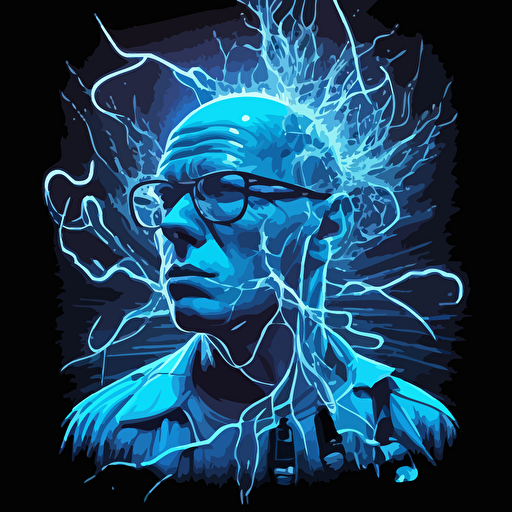 syringe in medical gown :: linear art vector comics :: volumetic blue lighting