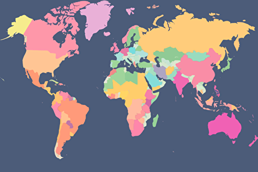 flat vector, colour coded world map