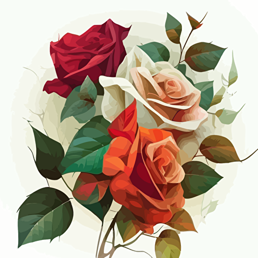 roses, vector, white background