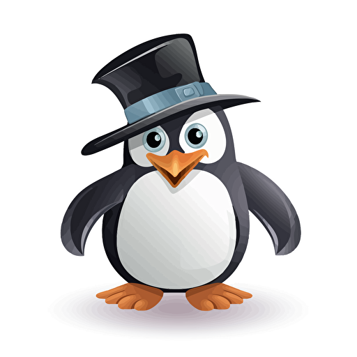 lucky penguin, detailed, cartoon style, 2d clipart vector, creative and imaginative, hd, white background