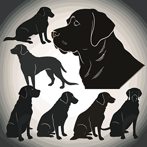 multiple sillheouttes of labrador retriever dog, flat vector