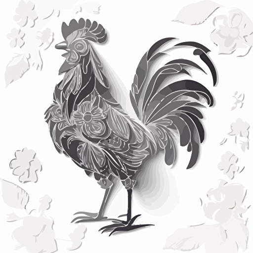 rooster made of flowers, Sticker, Adorable, Dark, kinetic art style, Contour, Vector, White Background, Detailed