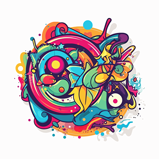 Vector logo sticker for print, creative, detailed random image, mixing several different elements in its composition, vectorized, professional, happy, bright colors,