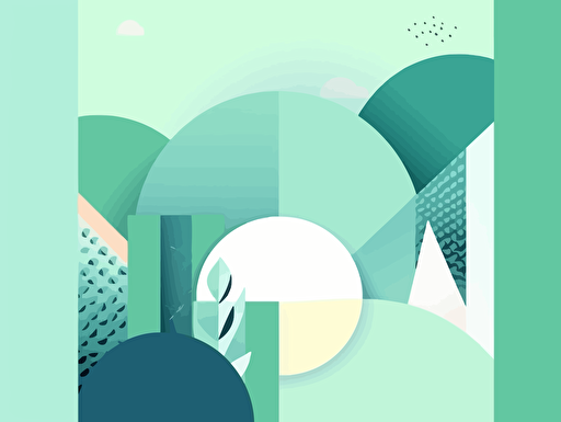 Minimalism, minimal illustration, Bright poster vector flat wallpaper, light blue and green UI/UX, calming, zen, eye catching,