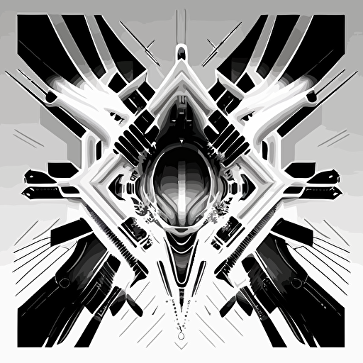 futuristic black and white vector HUD, symmetry, abstract, white background