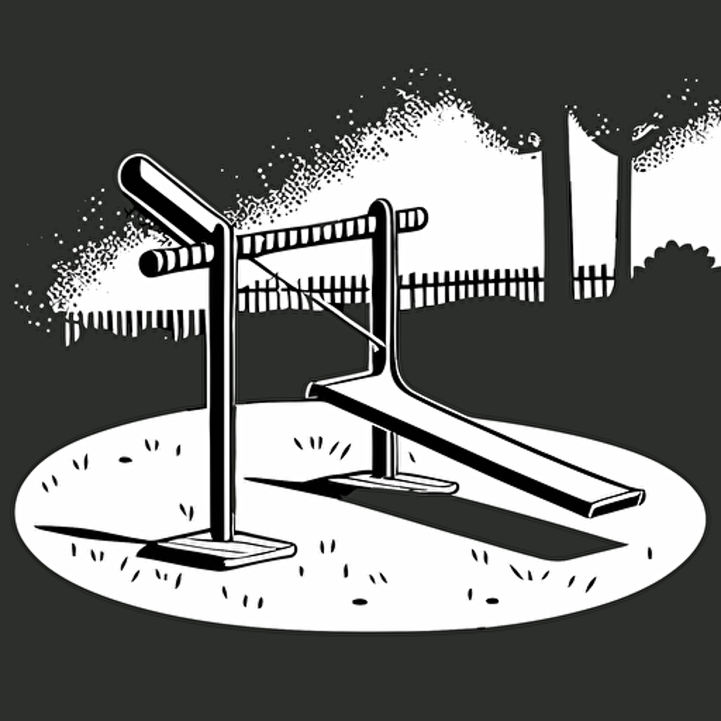 black and white vector art illustration of a simple seesaw on a playground