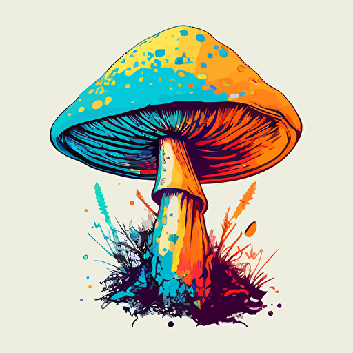 mushroom, handdrawn vector, bright color tones, isolated background