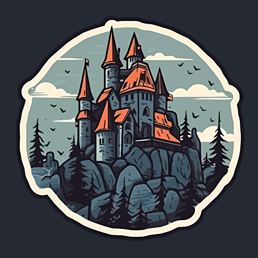 Dracula's Castle, Saturday Morning Cartoon Style, Sticker, Vector